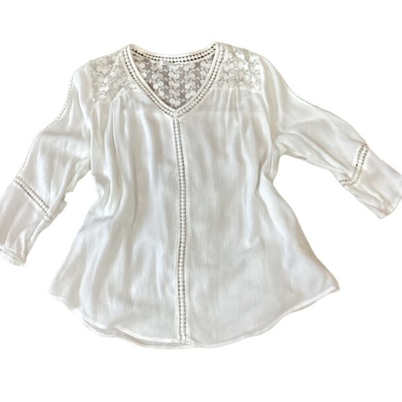 John Paul Richard Raelinn Crochet Detail White BOHO Top Sz L #303C - Picture 2 of 8